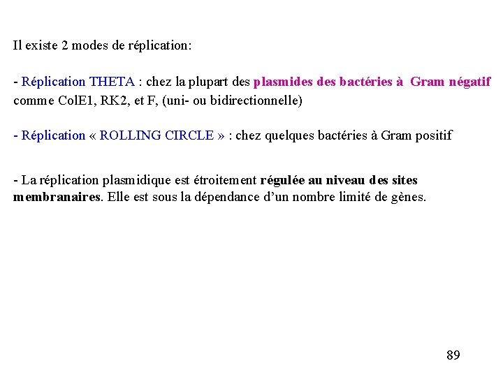 Il existe 2 modes de réplication: - Réplication THETA : chez la plupart des