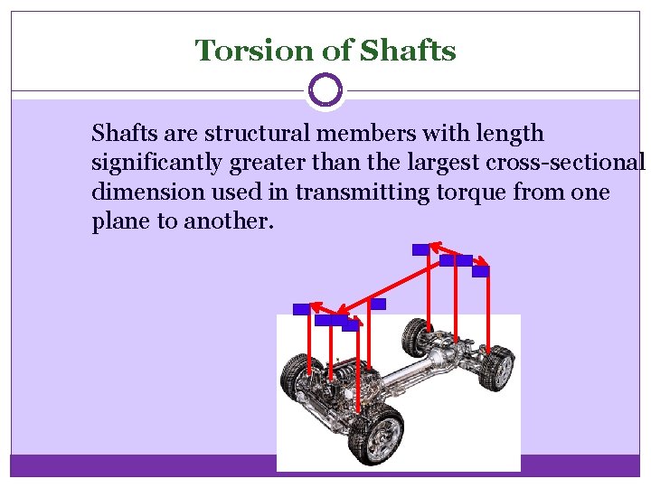 Torsion of Shafts are structural members with length significantly greater than the largest cross-sectional