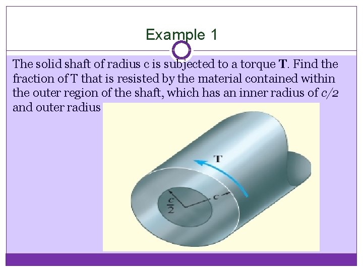 Example 1 The solid shaft of radius c is subjected to a torque T.