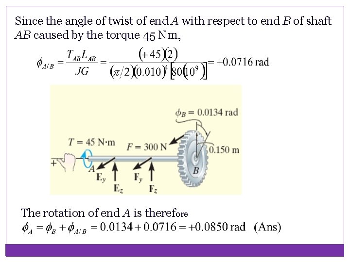 Since the angle of twist of end A with respect to end B of