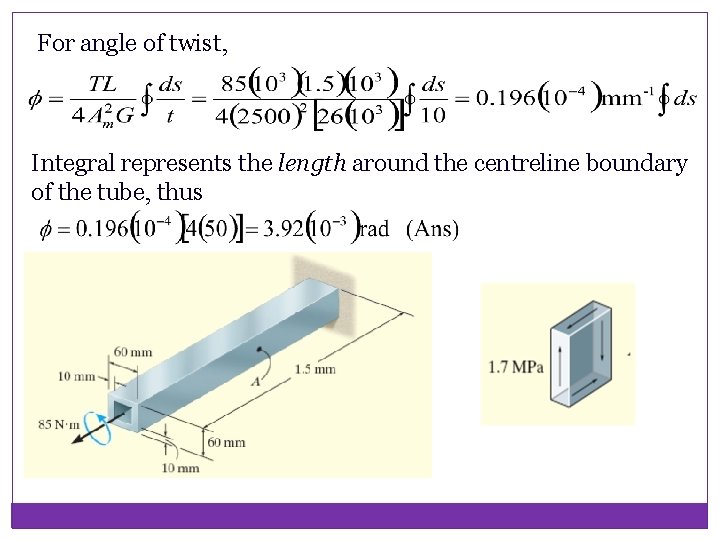 For angle of twist, Integral represents the length around the centreline boundary of the