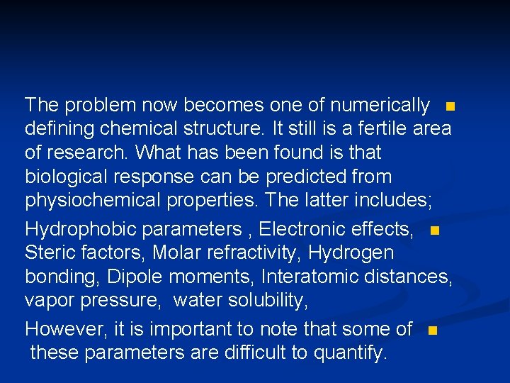 The problem now becomes one of numerically n defining chemical structure. It still is