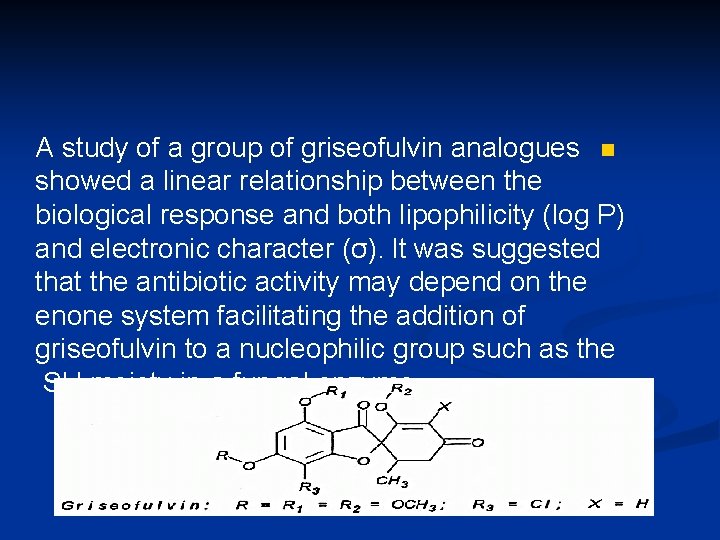 A study of a group of griseofulvin analogues n showed a linear relationship between