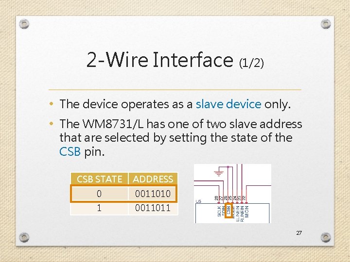 2 -Wire Interface (1/2) • The device operates as a slave device only. •