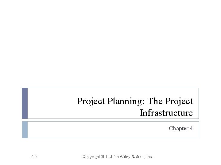 Project Planning: The Project Infrastructure Chapter 4 4 -2 Copyright 2015 John Wiley &