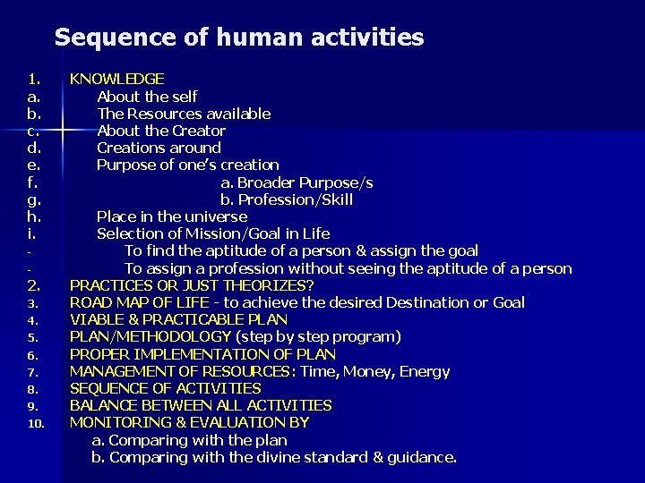 Sequence of human activities 1. a. b. c. d. e. f. g. h. i.