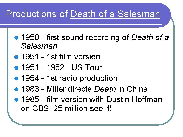 Productions of Death of a Salesman l 1950 - first sound recording of Death