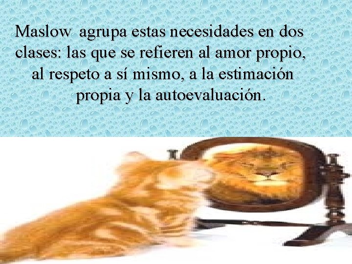 Maslow agrupa estas necesidades en dos clases: las que se refieren al amor propio,