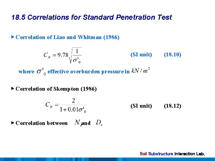 18. 5 Correlations for Standard Penetration Test ▶ Correlation of Liao and Whitman (1986)