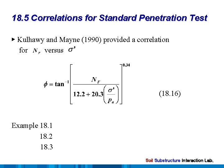 18. 5 Correlations for Standard Penetration Test ▶ Kulhawy and Mayne (1990) provided a