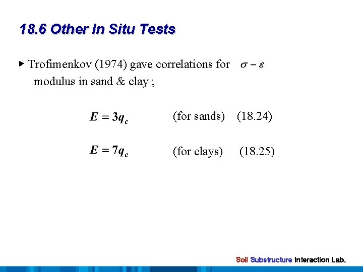 18. 6 Other In Situ Tests ▶ Trofimenkov (1974) gave correlations for modulus in