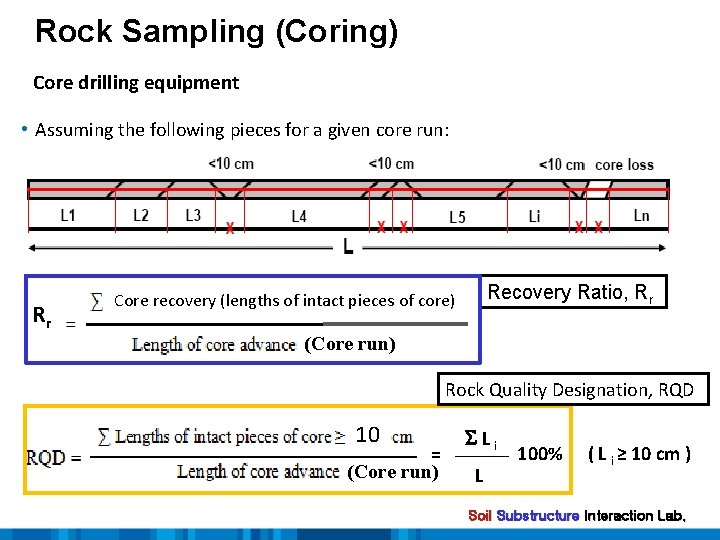 Rock Sampling (Coring) Core drilling equipment • Assuming the following pieces for a given