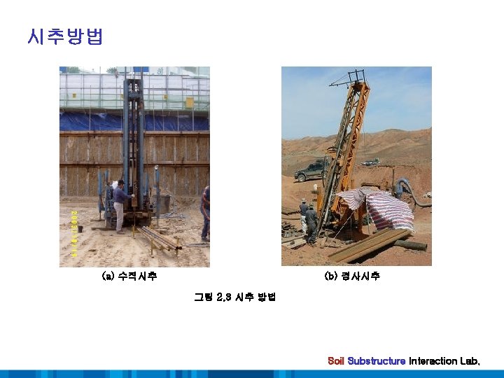 시추방법 (a) 수직시추 (b) 경사시추 그림 2. 3 시추 방법 Soil Substructure Interaction Lab.