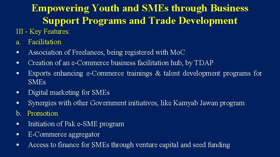 Empowering Youth and SMEs through Business Support Programs and Trade Development III - Key