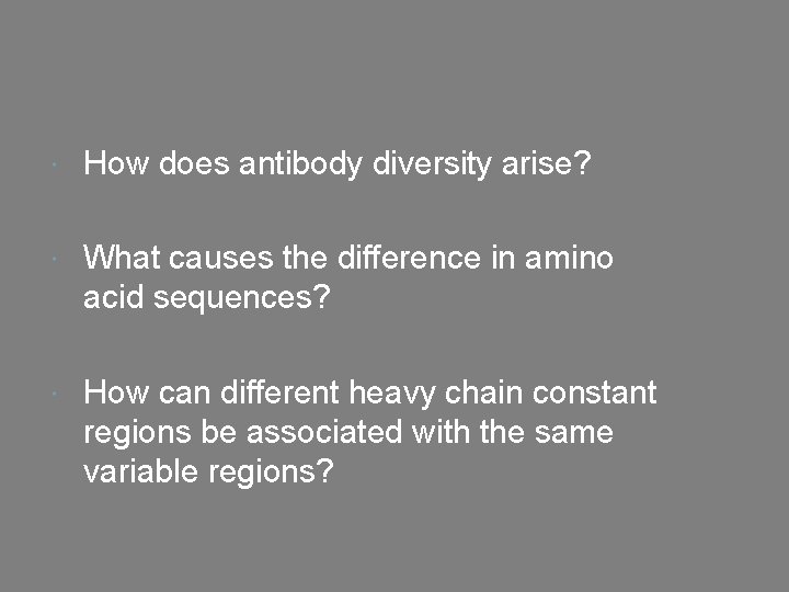  How does antibody diversity arise? What causes the difference in amino acid sequences?