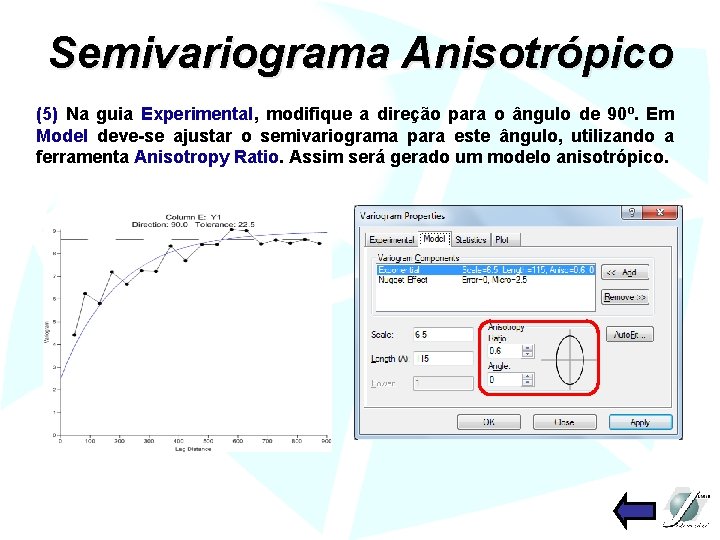 Semivariograma Anisotrópico (5) Na guia Experimental, modifique a direção para o ângulo de 90º.