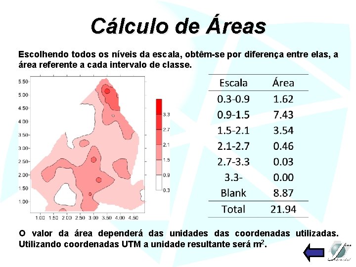 Cálculo de Áreas Escolhendo todos os níveis da escala, obtêm-se por diferença entre elas,