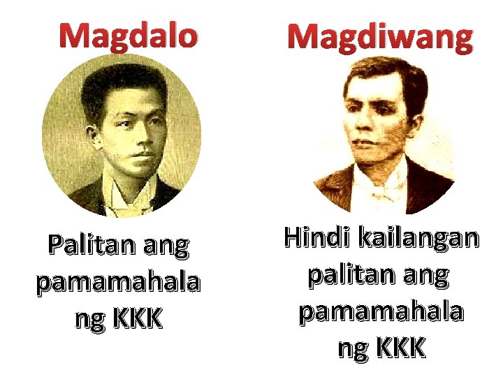 Magdalo Magdiwang Palitan ang pamamahala ng KKK Hindi kailangan palitan ang pamamahala ng KKK