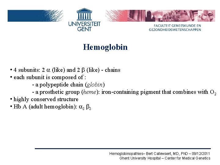 Hemoglobin • 4 subunits: 2 a (like) and 2 b (like) - chains •