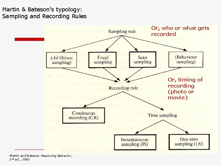 Martin & Bateson’s typology: Sampling and Recording Rules Or, who or what gets recorded