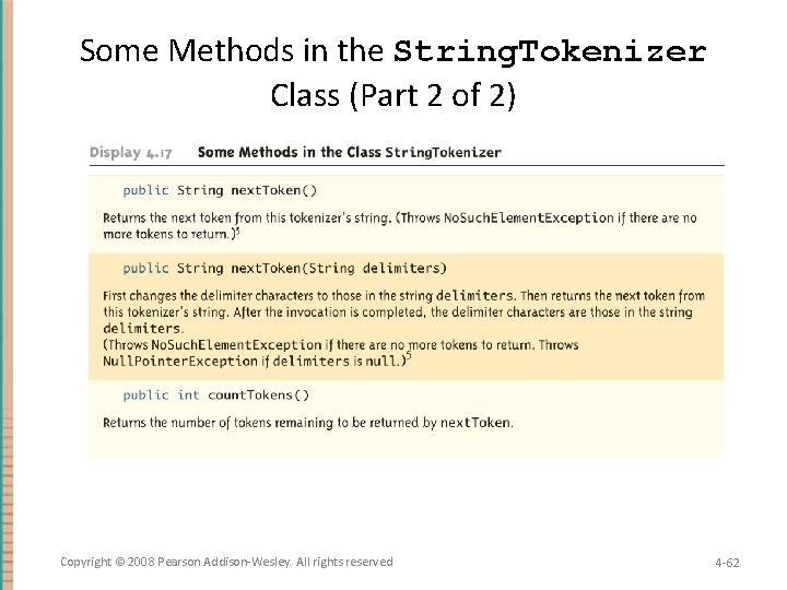 Some Methods in the String. Tokenizer Class (Part 2 of 2) Copyright © 2008