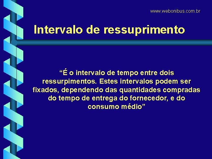 www. webonibus. com. br Intervalo de ressuprimento “É o intervalo de tempo entre dois