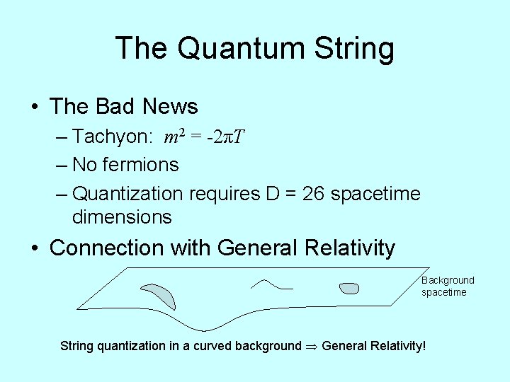 The Quantum String • The Bad News – Tachyon: m 2 = -2πT –