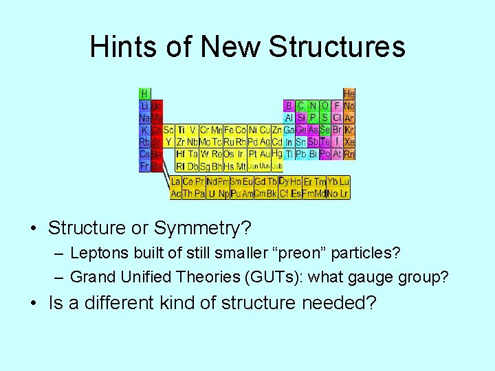 Hints of New Structures • Structure or Symmetry? – Leptons built of still smaller