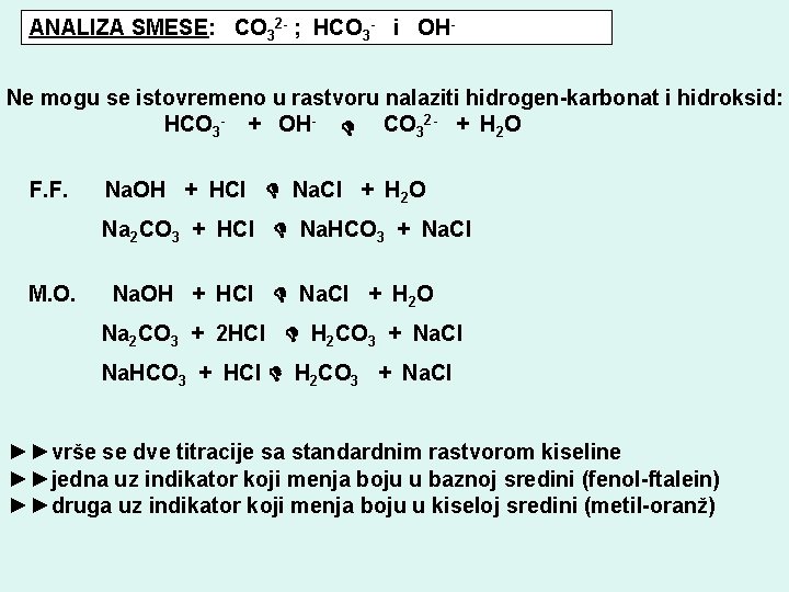 ANALIZA SMESE: CO 32 - ; HCO 3 - i OHNe mogu se istovremeno