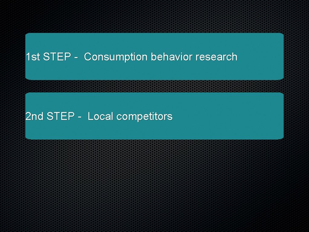 1 st STEP - Consumption behavior research 2 nd STEP - Local competitors 