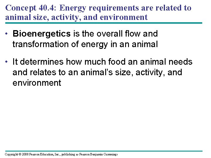 Concept 40. 4: Energy requirements are related to animal size, activity, and environment •
