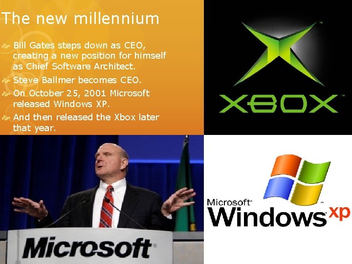 The new millennium Bill Gates steps down as CEO, creating a new position for