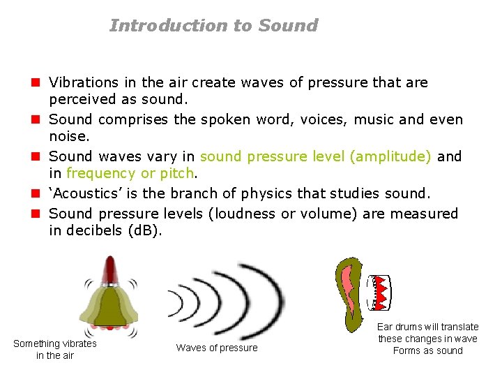 Introduction to Sound n Vibrations in the air create waves of pressure that are