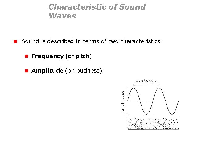 Characteristic of Sound Waves n Sound is described in terms of two characteristics: n