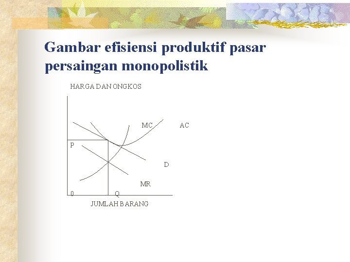 Gambar efisiensi produktif pasar persaingan monopolistik HARGA DAN ONGKOS MC AC P D MR