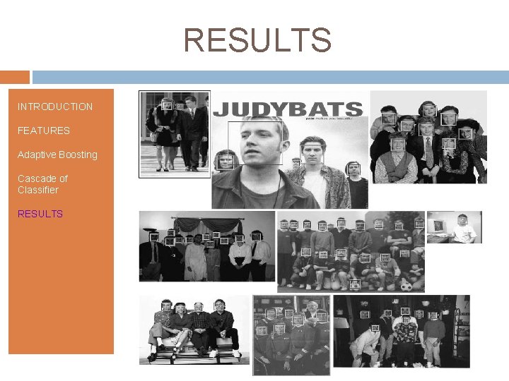 RESULTS INTRODUCTION FEATURES Adaptive Boosting Cascade of Classifier RESULTS 