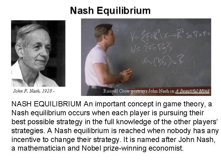 Nash Equilibrium John F. Nash, 1928 - Russell Crow portrays John Nash in A