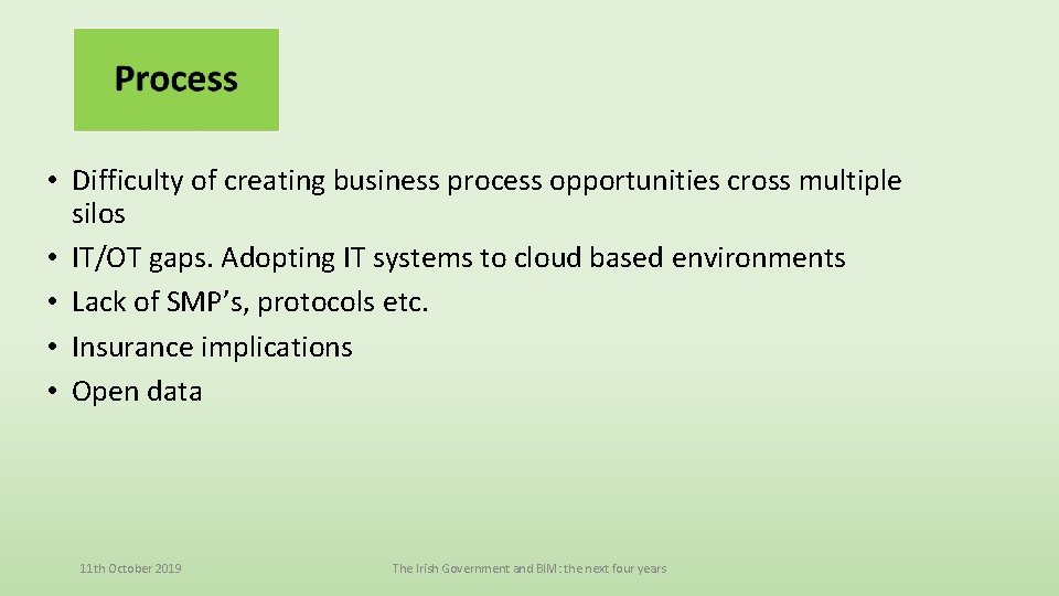  • Difficulty of creating business process opportunities cross multiple silos • IT/OT gaps.