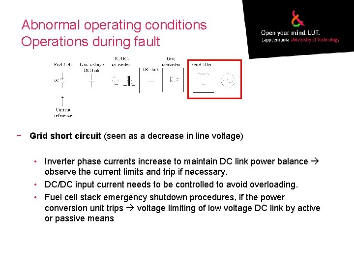 Abnormal operating conditions Operations during fault − Grid short circuit (seen as a decrease