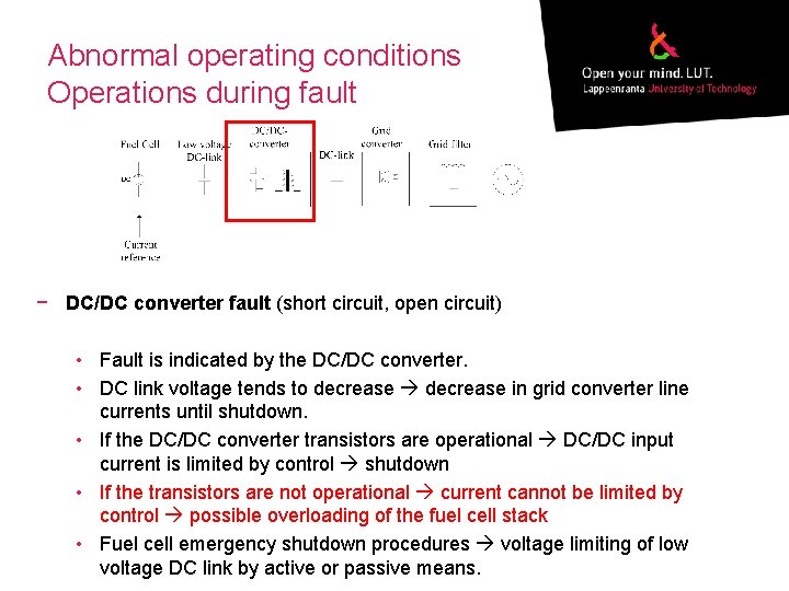 Abnormal operating conditions Operations during fault − DC/DC converter fault (short circuit, open circuit)