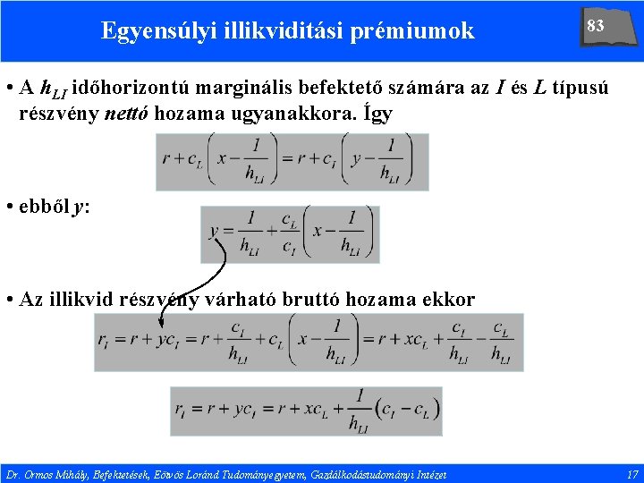 Egyensúlyi illikviditási prémiumok 83 • A h. LI időhorizontú marginális befektető számára az I