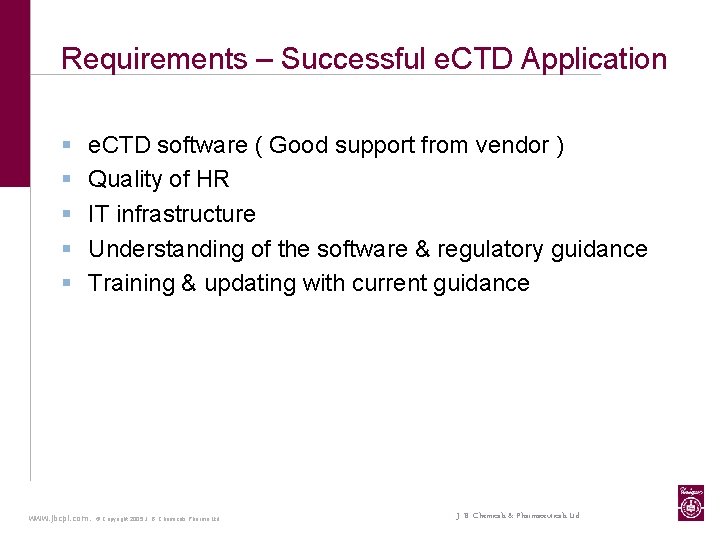 Requirements – Successful e. CTD Application § § § e. CTD software ( Good