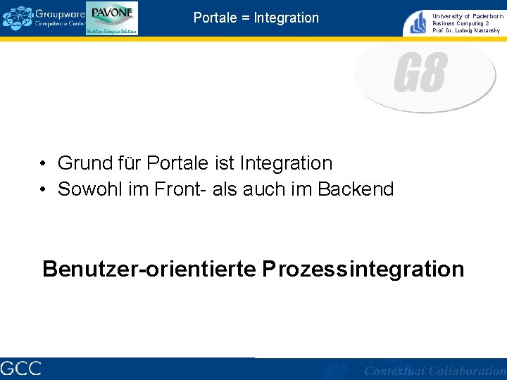 Portale = Integration University of Paderborn Business Computing 2 Prof. Dr. Ludwig Nastansky •