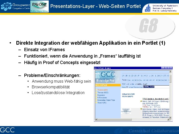 Presentations-Layer - Web-Seiten Portlet University of Paderborn Business Computing 2 Prof. Dr. Ludwig Nastansky