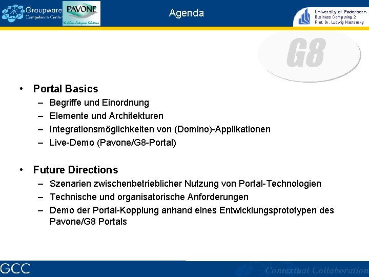 Agenda University of Paderborn Business Computing 2 Prof. Dr. Ludwig Nastansky • Portal Basics