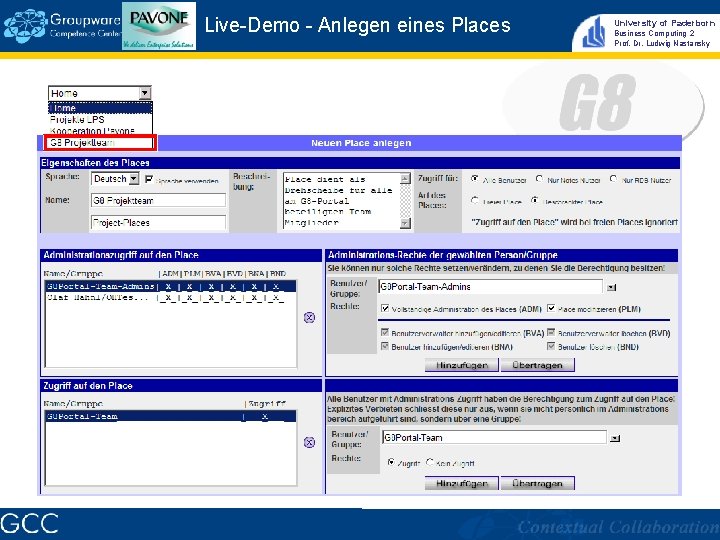 Live-Demo - Anlegen eines Places University of Paderborn Business Computing 2 Prof. Dr. Ludwig