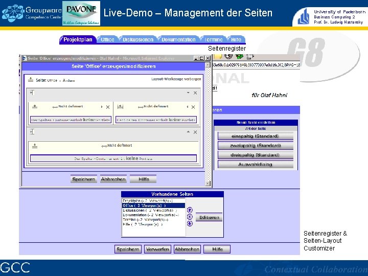 Live-Demo – Management der Seiten University of Paderborn Business Computing 2 Prof. Dr. Ludwig