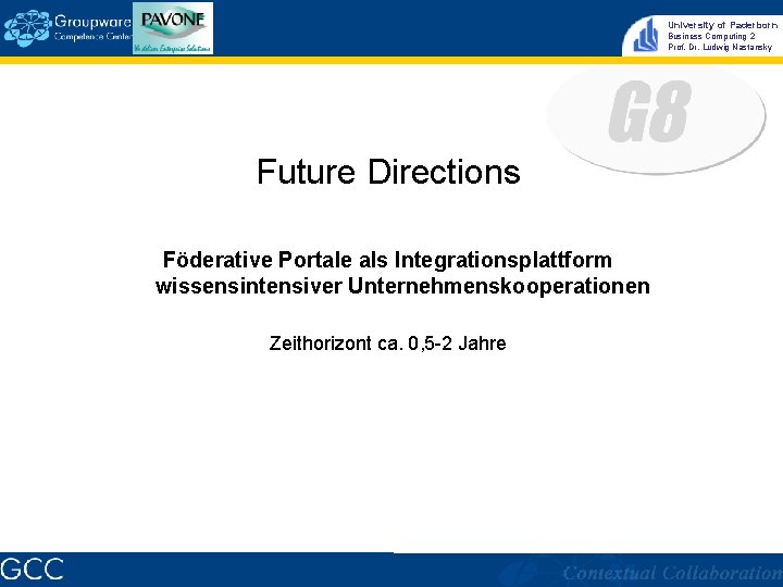 University of Paderborn Business Computing 2 Prof. Dr. Ludwig Nastansky Future Directions Föderative Portale