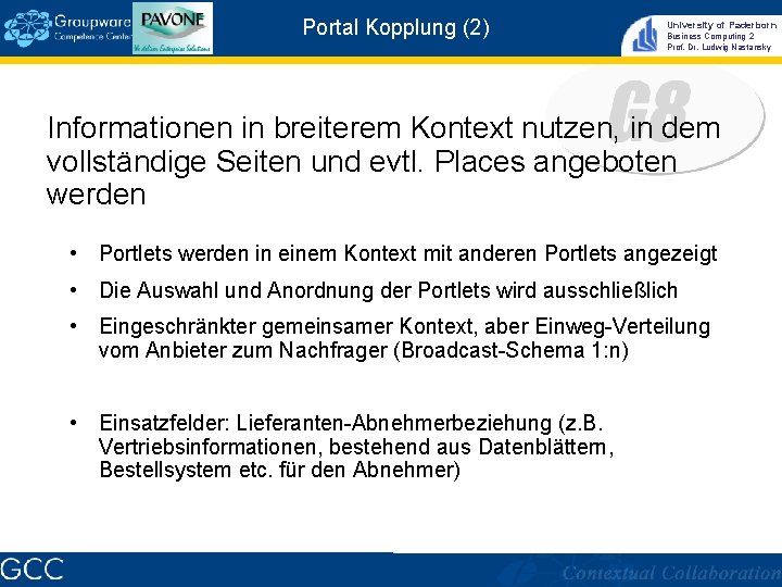 Portal Kopplung (2) University of Paderborn Business Computing 2 Prof. Dr. Ludwig Nastansky Informationen