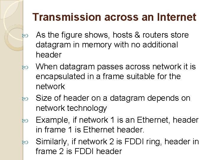 Transmission across an Internet As the figure shows, hosts & routers store datagram in